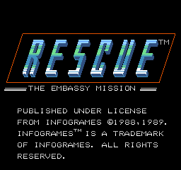 Rescue - The Embassy Mission (USA) - Title Screen