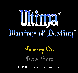 Ultima - Warriors of Destiny (USA) - Title Screen