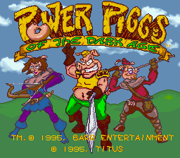 Power Piggs of the Dark Age (USA) - Title Screen