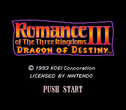 Romance of the Three Kingdoms III - Dragon of Destiny (USA) - Title Screen